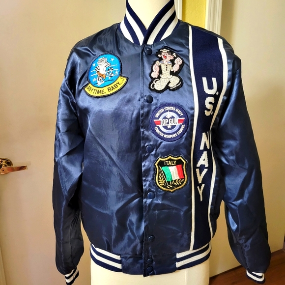 Vintage U.S. Navy Satin Bomber Jacket "Coolest Jacket" Navy Aviator Bomber sz Sm - Picture 5 of 16